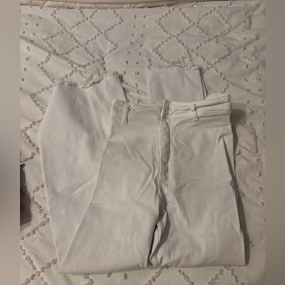 zara high rise straight leg white jeans!